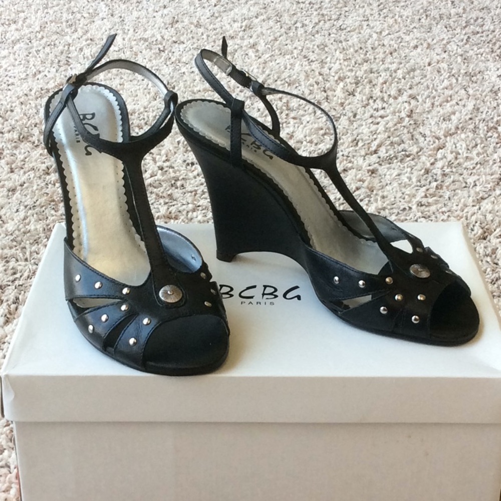 BCBG Paris Black Wedges with Silver Accents